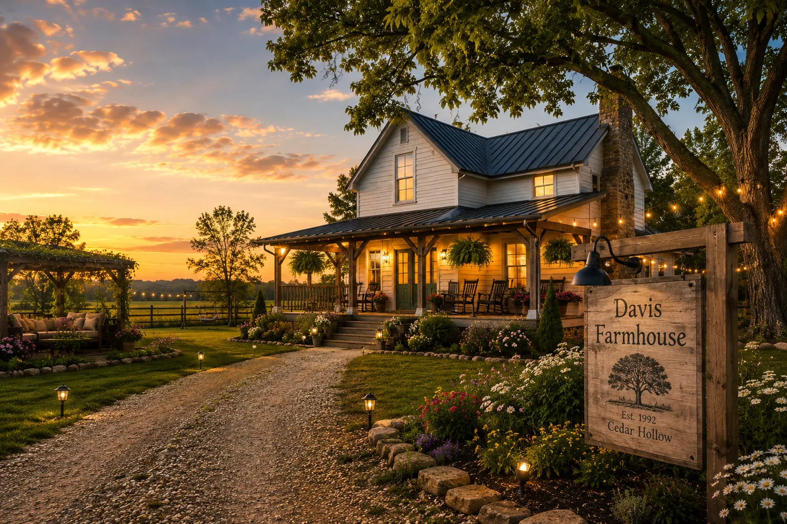 Davis Farmhouse at sunset